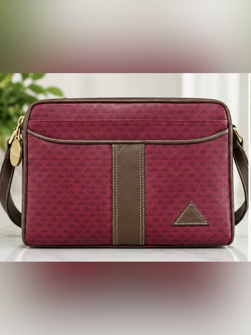 Vintage 1984 Liz Claiborne Triangle Logo Crossbody Bag – Raspberry/Burgundy